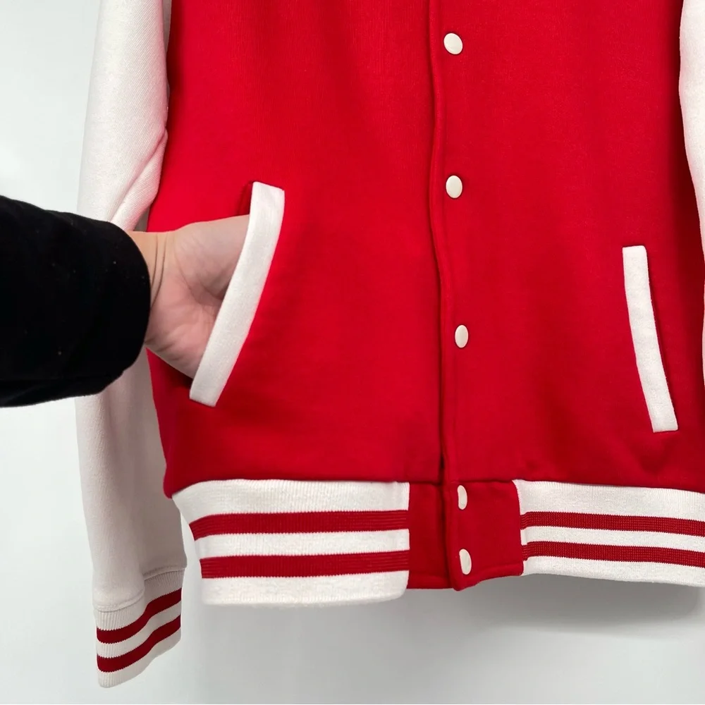 Paperjunkie Varsity Letterman Jacket Men Medium White Red Unisex - Picture 3 of 13